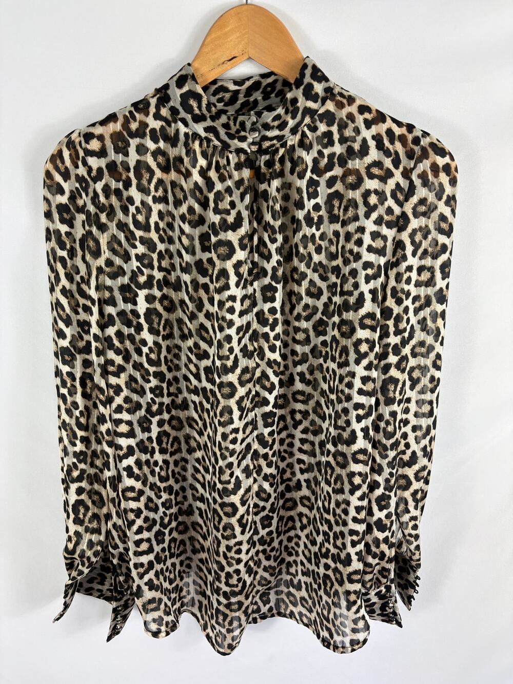 H&M Leopard Print High Neck Long Sleeve Flowy Blouse Size Small